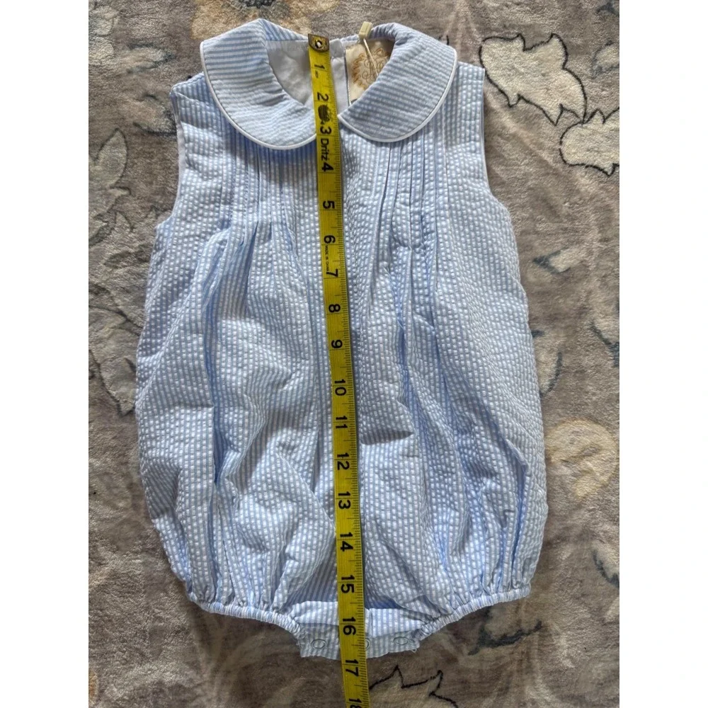 NEW The Beaufort Bonnet Company Boone Bubble‎ 12/18M Breakers Blue Seersucker